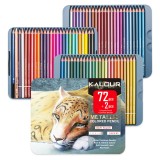 Set 74 Creioane Colorate Metalice, Premium, pentru Desen, cu 2 Cărți de Colorat Incluse