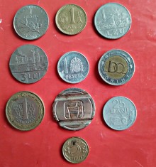 Lot 10 monede straine, romanesti și jetoane, circulate conform foto L14 Kazakstan 3 lei 1966 RSRomania 1 peseta 1980 Spania Campionat DISTRIBUTIONE