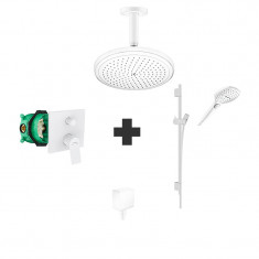 Set baterie de dus, Hansgrohe, Vivenis, corp incastrat, bara si furtun, para, palarie de dus, cot racord, alb mat