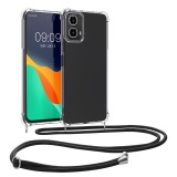 Husa Kwmobile pentru Motorola Moto G34, Transparent/Negru, Silicon, KWM000022QR001C, Textil, Carcasa