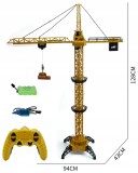 Macara de construcții de 128 cm cu sunete, braț mobil, accesorii, baterie