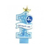 Lumanare tort bleu coroana aurie 1 AN LA MULTI ANI 5x11cm