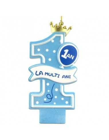 Lumanare tort bleu coroana aurie 1 AN LA MULTI ANI 5x11cm