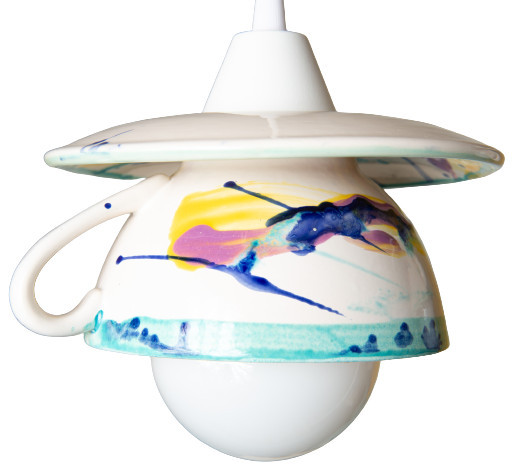 Pendul &bdquo;Afternoon tea crazy colors&rdquo; E27, 1x60W, bol + farfurie ceramica, multicolor