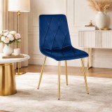 Scaun dining Artool Libra din catifea bleumarin cu picioare metalice aurii