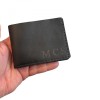 Portofel personalizabil clasic barbati din piele naturala, Hector 2, negru mat cusut in X cu gri, Elyk Creation