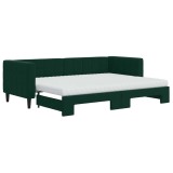 Cumpara ieftin Pat de zi cu extensie si saltele verde inchis 80x200 cm catifea