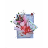 Mini aranjament floral in rama cu flori criogenate (Roz)