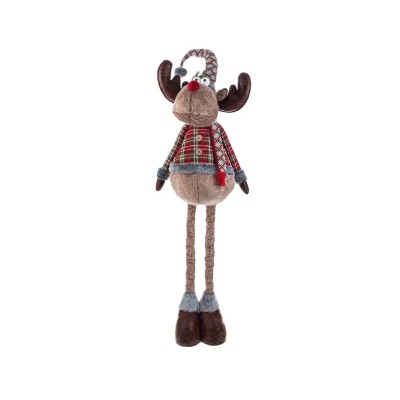 Figurina Decorativa de Craciun Ren Maro cu Picioare Extensibile Sacou in Carouri, 108-150 cm foto