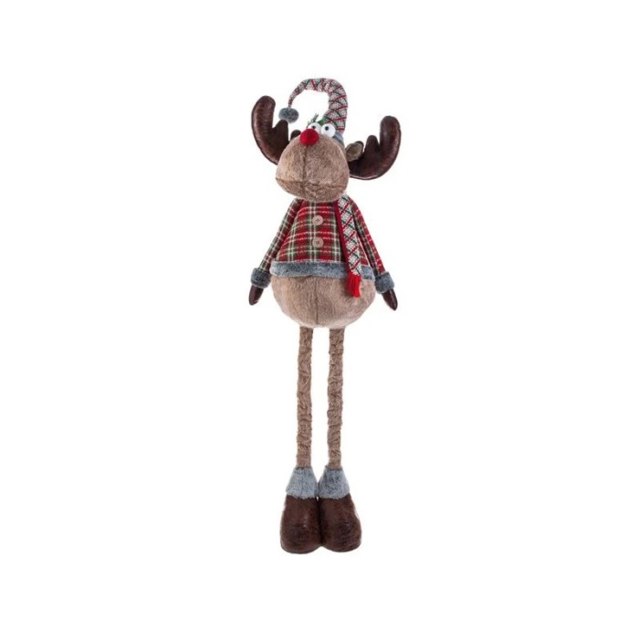 Figurina Decorativa de Craciun Ren Maro cu Picioare Extensibile Sacou in Carouri, 108-150 cm