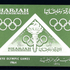 SHARJAH, SPORT TOKYO - COLIȚĂ IMPERF. + SERIE COMPLETĂ MNH (2 FOTO)