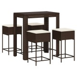 Cumpara ieftin Set mobilier bar de gradina cu perne, 5 piese, maro, poliratan