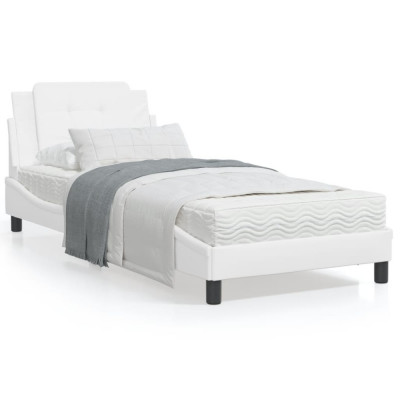 vidaXL Cadru de pat cu lumini LED, alb, 90x190 cm, piele ecologică foto