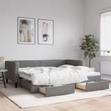 Cumpara ieftin Pat de zi cu extensie și sertare, gri &icirc;nchis, 90x200 cm textil