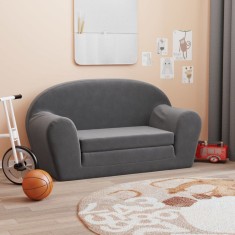 vidaXL Canapea extensibila de copii cu 2 locuri, antracit, plu? moale foto