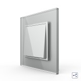 Intrerupator mecanic simplu/cap scara Livolo, 2 module, gri, cu rama din sticla
