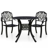 Set mobilier bistro, 3 piese, negru, aluminiu turnat