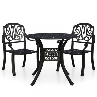 Set mobilier bistro, 3 piese, negru, aluminiu turnat foto