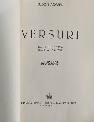 VERSURI de TUDOR ARGHEZI , 1943 foto