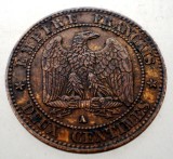 Moneda Franta Napoleon III, 2 Centimes, 1861 A, Paris, Bronz, KM# 796.4