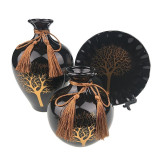 Set 2 vaze decorative si farfurie din ceramica, Copac, Negru, 723H-2
