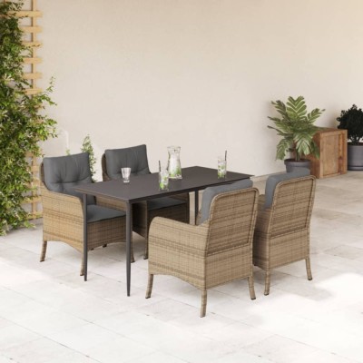 vidaXL Set mobilier de grădină cu perne, 5 piese, bej, poliratan foto