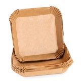 Cumpara ieftin Set 100 hartii de copt pentru air fryer, cuptor, antiaderente, rezistenta pana la 220 C, patrate, 20 x 20 x 4.5 cm, maro