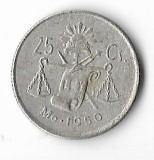 Moneda 25 centavos 1950 - Mexic, 3,33 g argint 0,300