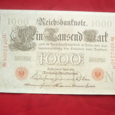 Bancnota Germania 1000 Marci febr.1910 , stampila rosie , cal. apr.NC