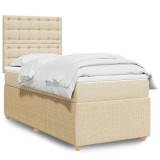 VidaXL Pat box spring cu saltea, crem, 90x200 cm, textil