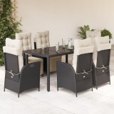VidaXL Set mobilier de grădină cu perne, 7 piese, negru, poliratan