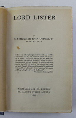 LORD LISTER by SIR RICKMAN JOHN GODLEE , 1917 foto