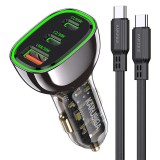 Incarcator Auto, Kakusiga, Ksc-1057, 125W 2X Usb-C + Usb + Cablu Usb-C - Usb-C, Negru, Rapid
