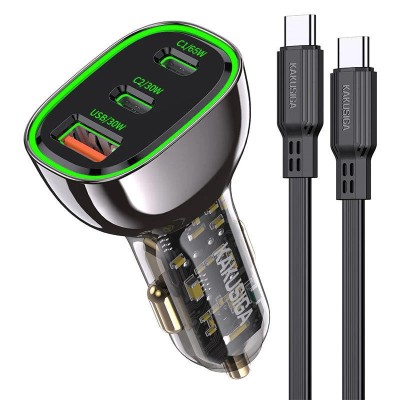 Incarcator Auto, Kakusiga, Ksc-1057, 125W 2X Usb-C + Usb + Cablu Usb-C - Usb-C, Negru foto