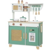 AIYAPLAY Bucătărie de jucărie din lemn pentru copii, cu accesorii, plită, espressor, dulăpior, 3-6 ani, verde | Aosom Romania