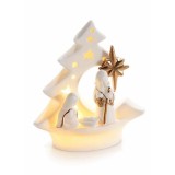 Figurina Nasterea Domnului ceramica alba aurie cu led 11x5.5x13 cm