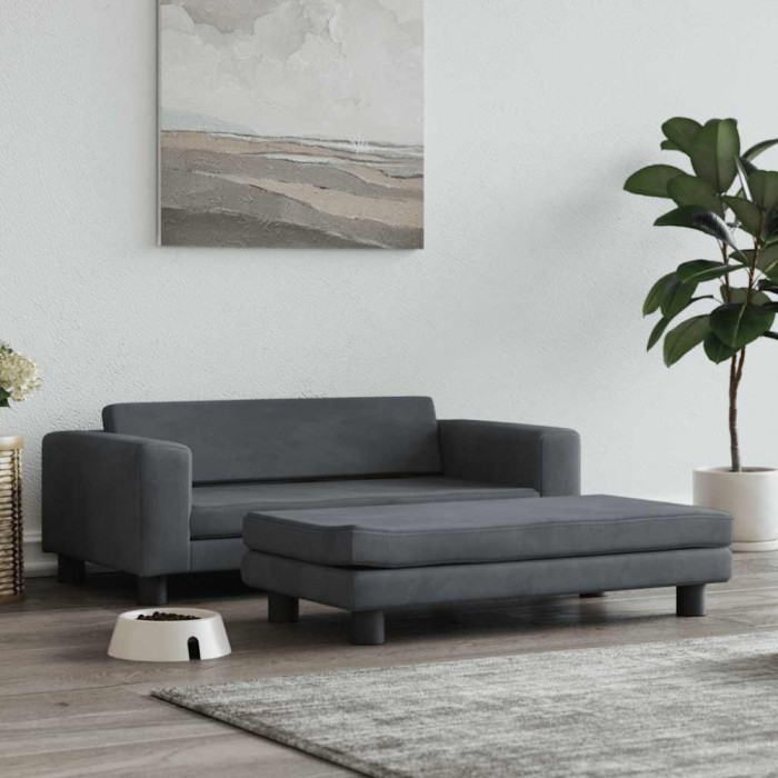 vidaXL Pat pentru c&acirc;ini cu extensie, gri &icirc;nchis, 100x50x30 cm, catifea 172021
