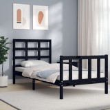 VidaXL Cadru de pat cu tăblie Small Single, negru, lemn masiv
