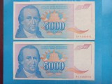Iugoslavia 5000 Dinari 1994 - Serii consecutive AA 4192870 , AA 4192871