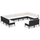 Cumpara ieftin Set mobilier de gradina cu perne, 12 piese, negru, poliratan