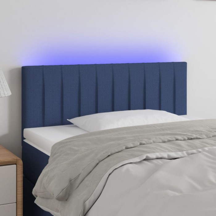 vidaXL Tăblie de pat cu LED, albastru, 90x5x78/88 cm, textil 3121838