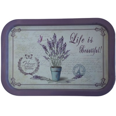 Farfurie metalica tip tava Pufo Life is Beautiful pentru servire desert, prajituri, aperitive, 34 x 23 cm foto