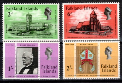 Falkland 1969, Mi #179-182**, Episcopul Sterling, biserici, MNH! Cota 3 &amp;euro;! foto