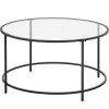 VASAGLE Masa de cafea rotunda, din sticla securizata cu cadru metalic, 84x84x45cm, negru