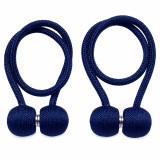 Cumpara ieftin Set 2 suporturi magnetice pentru perdele, snur decorativ impletit, 44 cm, albastru inchis, magnet puternic