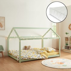 Pat copii cu saltea Cerro 200x140cm brad verde menta [en.casa] HausGarden Leisure foto