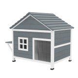 PawHut Casă pentru pisici din lemn, 2 etaje, acoperiș rabatabil rezistent la apă, platformă laterală, 101x72,5x81cm, Gri | Aosom Romania