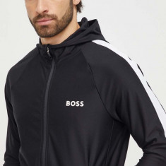 BOSS Green bluză bărbați, culoarea negru, cu glugă, imprimeu 50506162