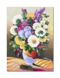 Cumpara ieftin Tablou pictat manual, Vaza cu flori multicolore, pictura 70x50cm ulei pe panza