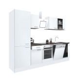 Mobilă de bucătărie Yorki 280, corp alb, față alb satinat, element inferior cuptor, dulap raft